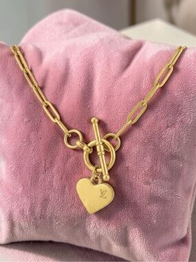 Louis Vuitton Upcycled Double sided LV heart ❤️ charm toggle necklace